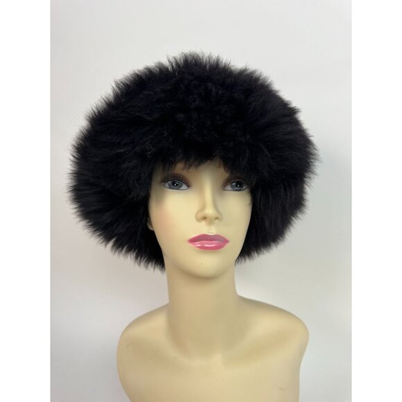 Vintage Neiman Black Fuzzy Hat 55% Wool 45% Acrylic Made In Italy Womens Winter
